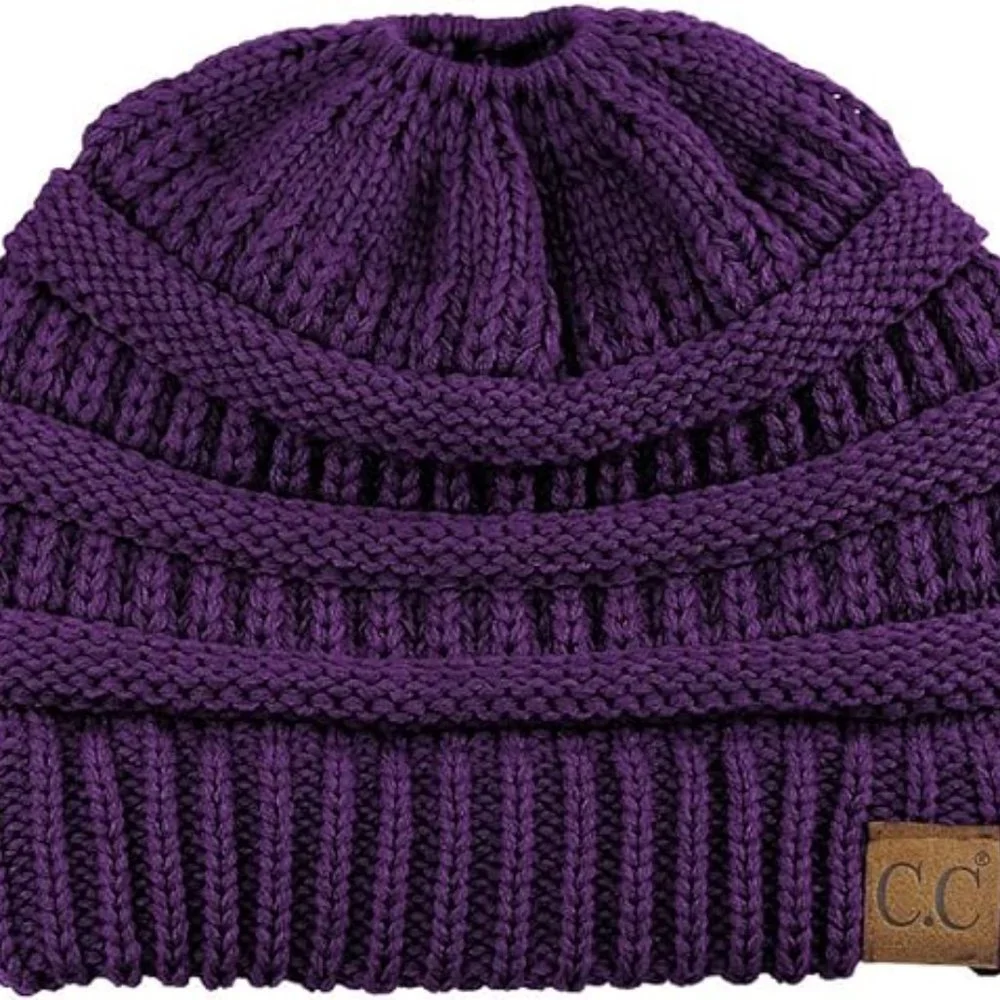 C.C BeanieTail Soft Stretch Cable Knit Messy High Bun Ponytail Beanie Hat - Picture 3 of 4